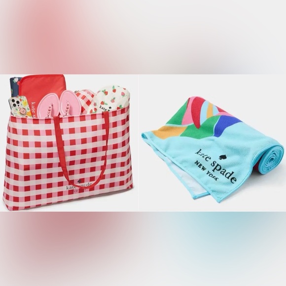 kate spade Other - kate spade BEACH BUNDLE, Gingham Tote & Beach Towel, NWT